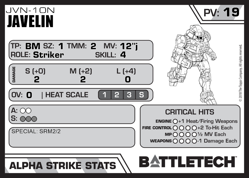 Javelin Alternate Battletech Miniature JVN-K4-CH0W Mechwarrior 