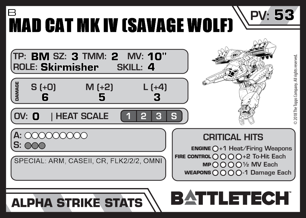 Alpha Strike 'Mech of the Week: Mad Cat Mk IV (Savage Wolf)