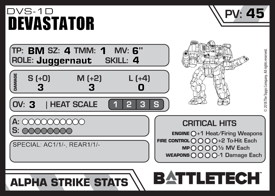 Devastator Alternate Battletech Miniature DVS-1D 